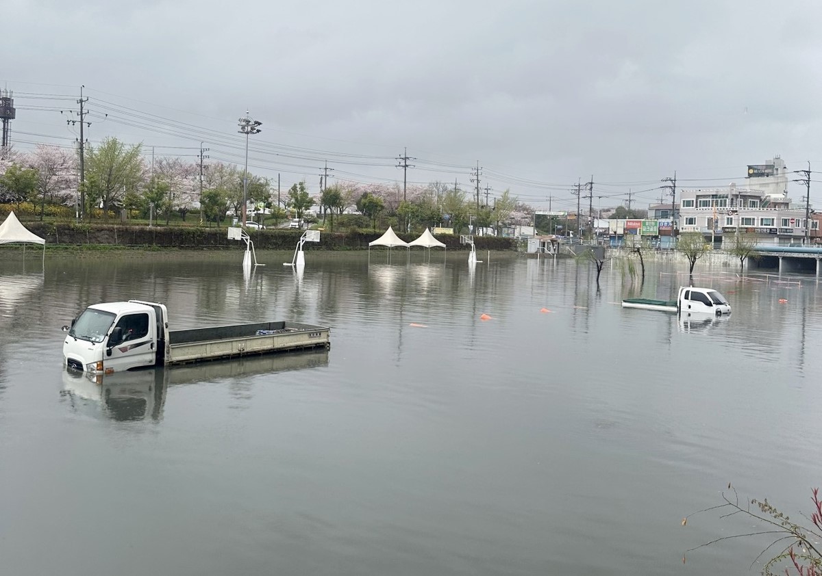 4일 부산 사상구 삼락천 침수 현장 모습.     토요일인 4일 부산에서는 크고 작은 강풍과 호우 피해가 잇따랐다.      4일 오전 부산 지역에 내린 비로 인해 총 16건의 비 피해 신고가 접수됐다. 세부적으로는 침수 4건, 붕괴 3건, 나무 쓰러짐 신고 2건, 기타 7건이다.     부산 지역에 내린 비는 이날 오후 들어 대부분 그쳤다.          / 부산소방재난본부 제공