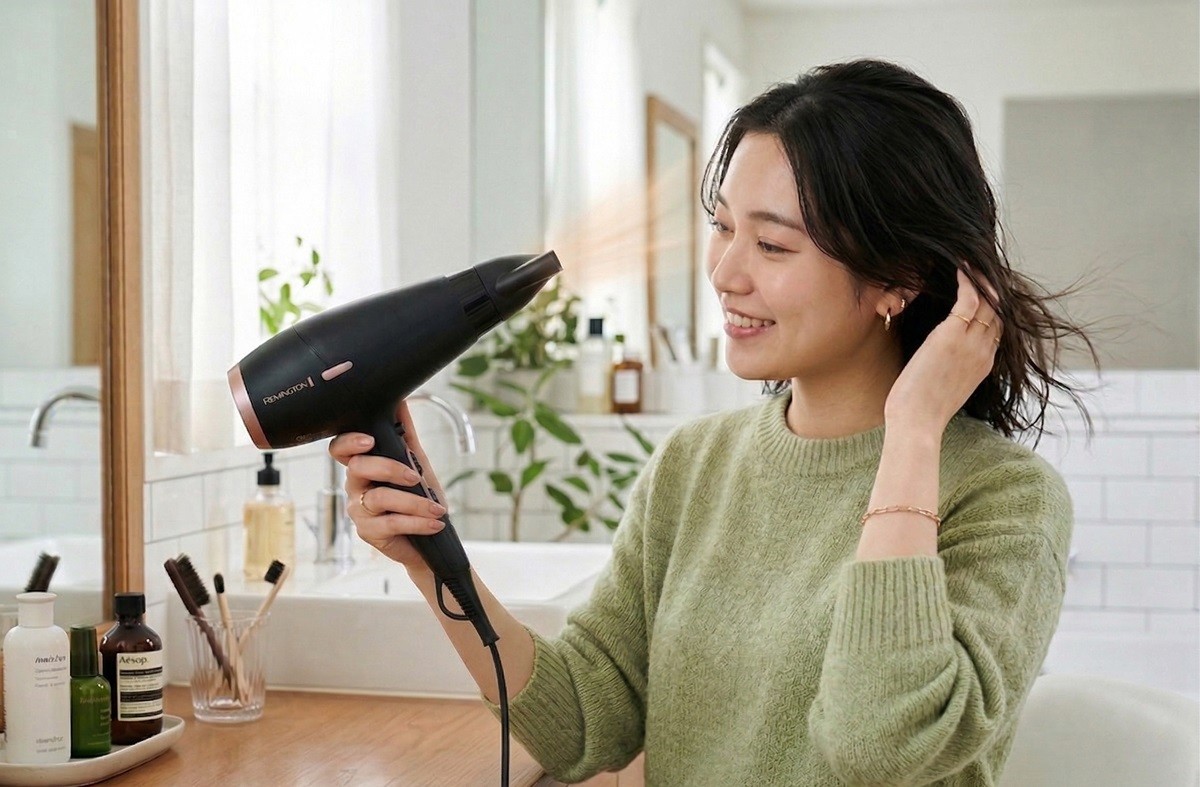 헤어드라이어를 사용하는 모습. 기사 이해를 돕기 위해 AI를 활용해 제작한 자료 사진입니다. 실제 모습과 다소 차이가 있을 수 있습니다.