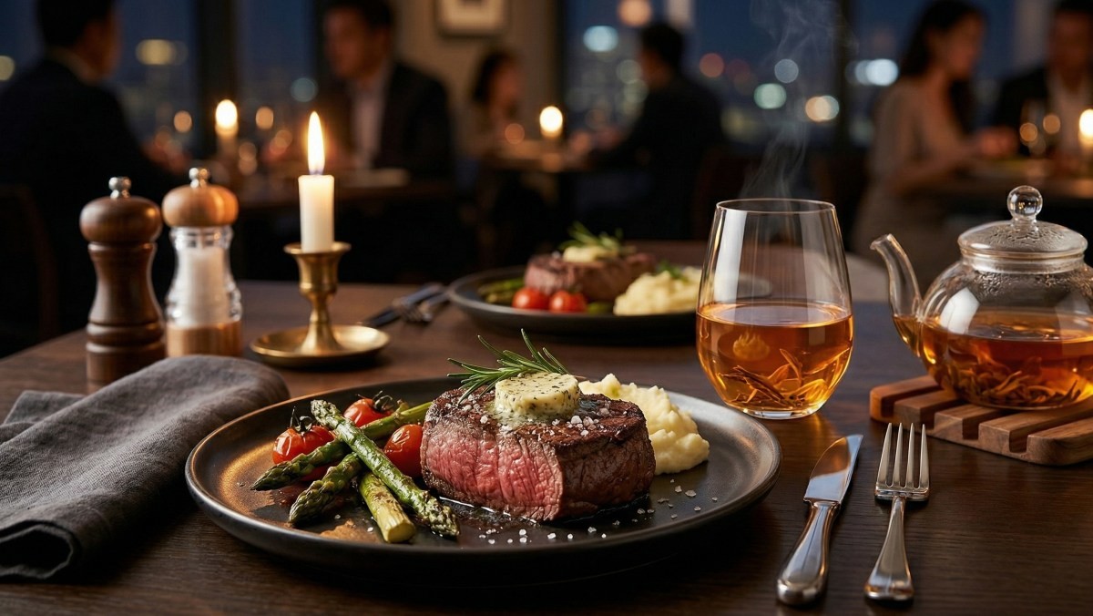 스테이크와 차 (기사 이해를 돕기 위해 AI로 제작된 이미지)