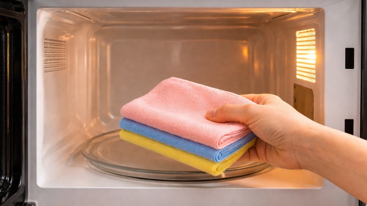 행주를 전자레인지에 넣는 모습 / 기사 내용을 바탕으로 제작한 AI 이미지