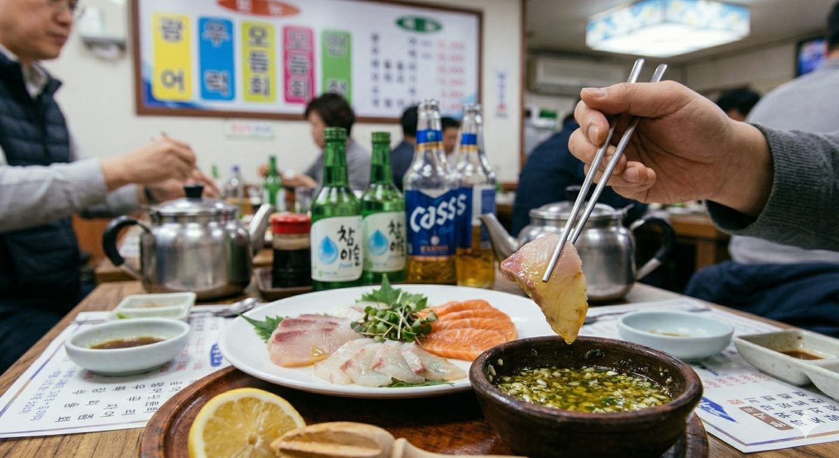 회를 올리브 소스에 찍어 먹는 모습 (기사 이해를 돕기 위해 AI로 제작된 이미지)