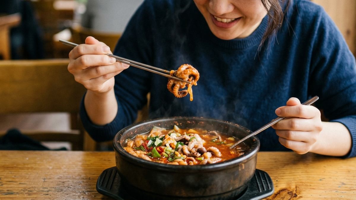 주꾸미 탕을 먹는 사람. AI가 생성한 자료사진.
