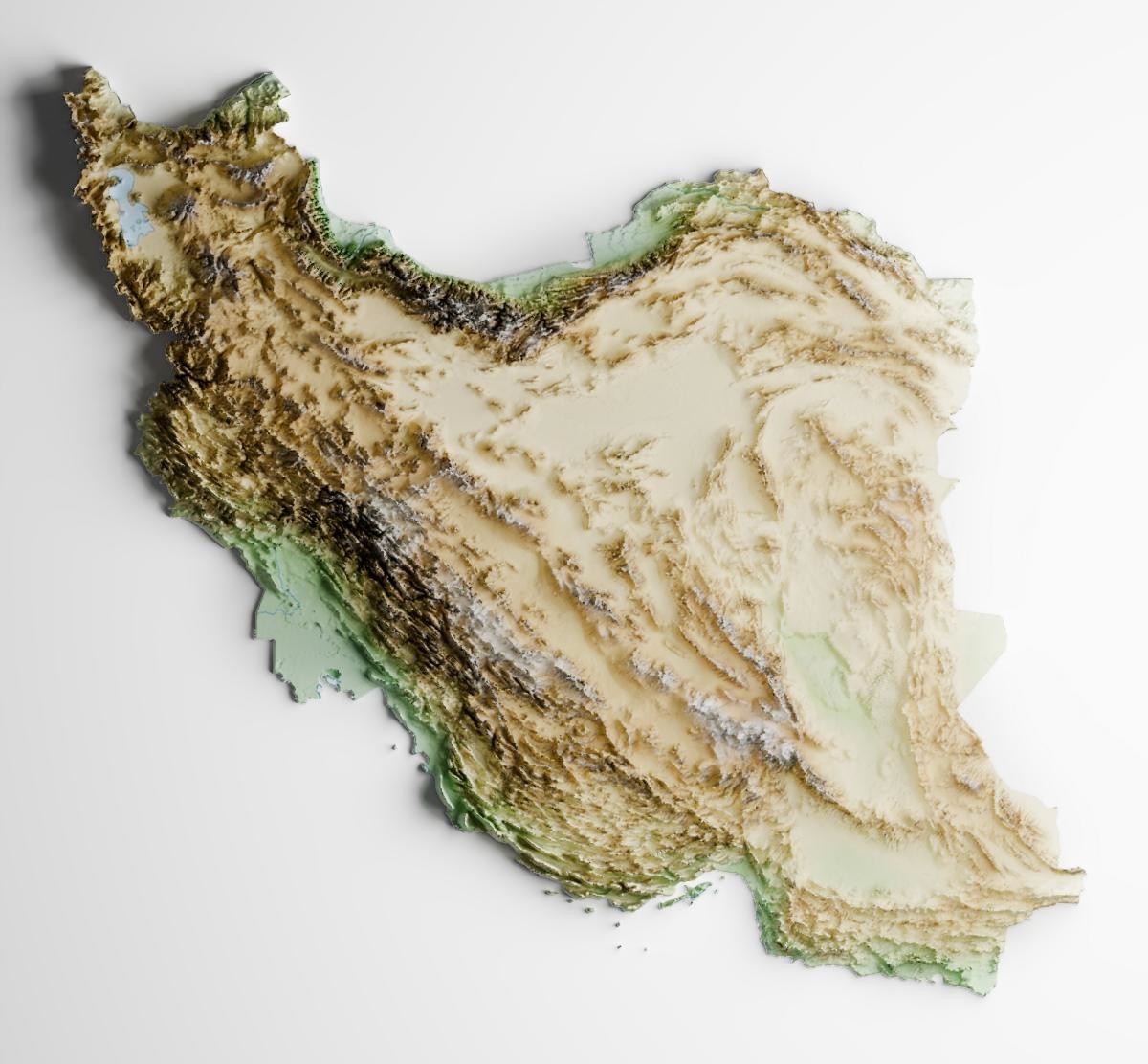 사방이 거대한 산맥으로 둘러싸인 ‘천혜의 요새’ 이란의 험준한 지형적 실체를 보여주는 3D 릴리프 지도. / Paulo Figueiredo Junior-shutterstock.com