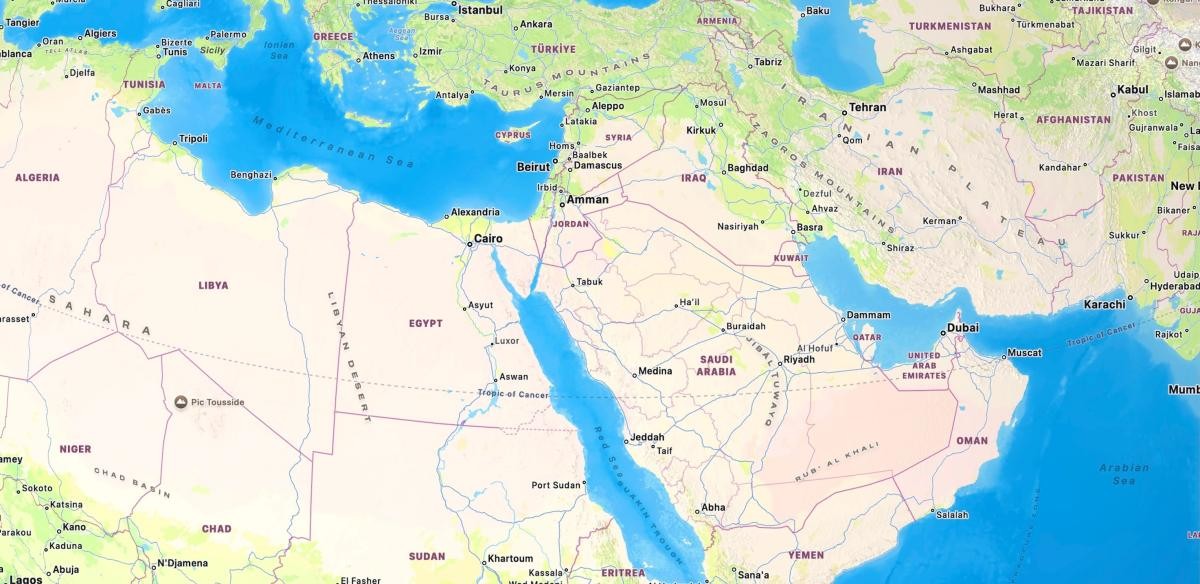 이란, 사우디아라비아 및 중동 지도. / Ali Creations 2020-shutterstock.com