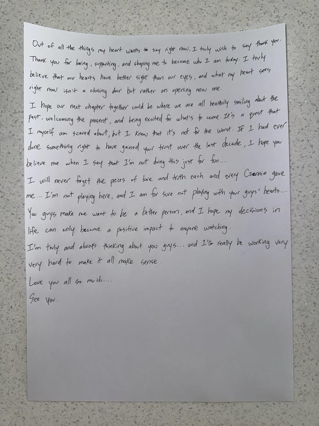 Mark Lee letter / Mark official Instagram