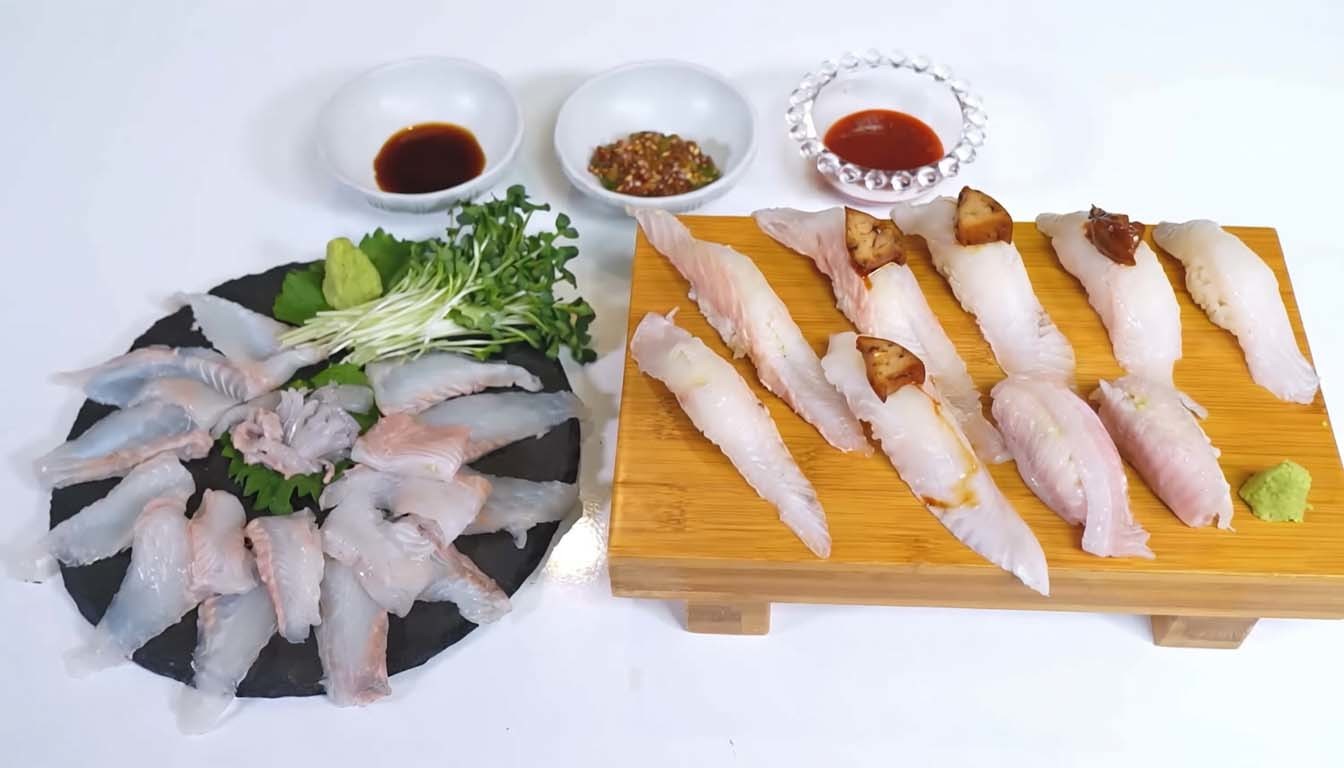 노랑가자미로 만든 회와 초밥. / '입질의추억TV' 유튜브