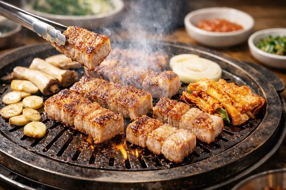 삼겹살을 굽는 모습. 기사 이해를 돕기 위해 AI를 활용해 제작한 자료 사진