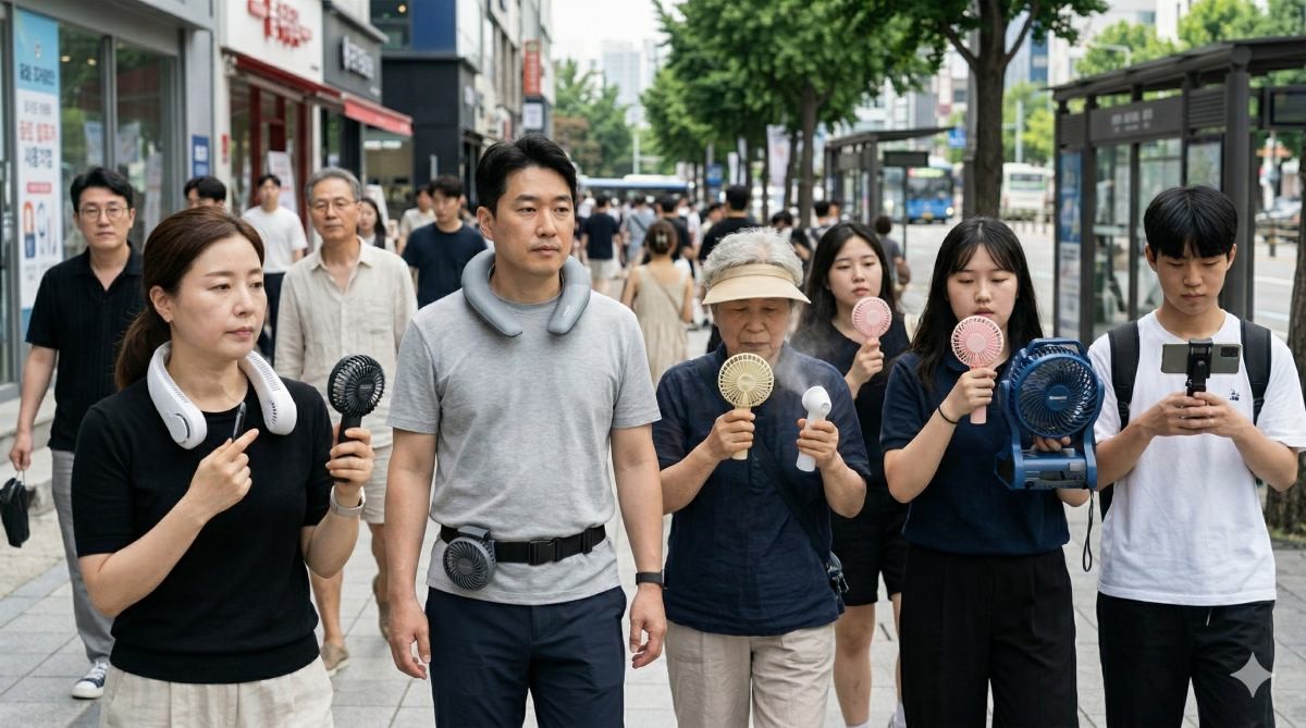 한국의 여름 손선풍기 풍경. 기사 내용 토대로 AI툴 활용해 제작한 자료사진.