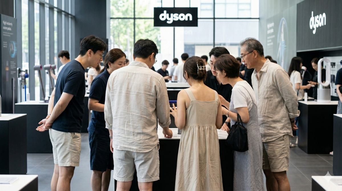 다이슨 매장 안 사람들. 기사 내용 토대로 AI툴 활용해 제작한 자료사진.