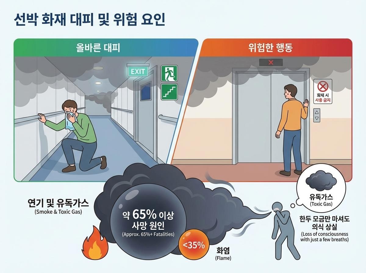 [삽화] 선박 화재 시 해야 할 행동지침 관련 이미지. AI가 생성한 자료사진.