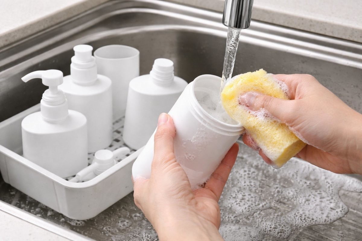 로션통을 세척하는 모습 / 기사 내용을 바탕으로 제작한 AI 이미지