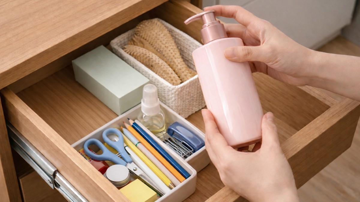로션통을 서랍에 넣는 모습 / 기사 내용을 바탕으로 제작한 AI 이미지