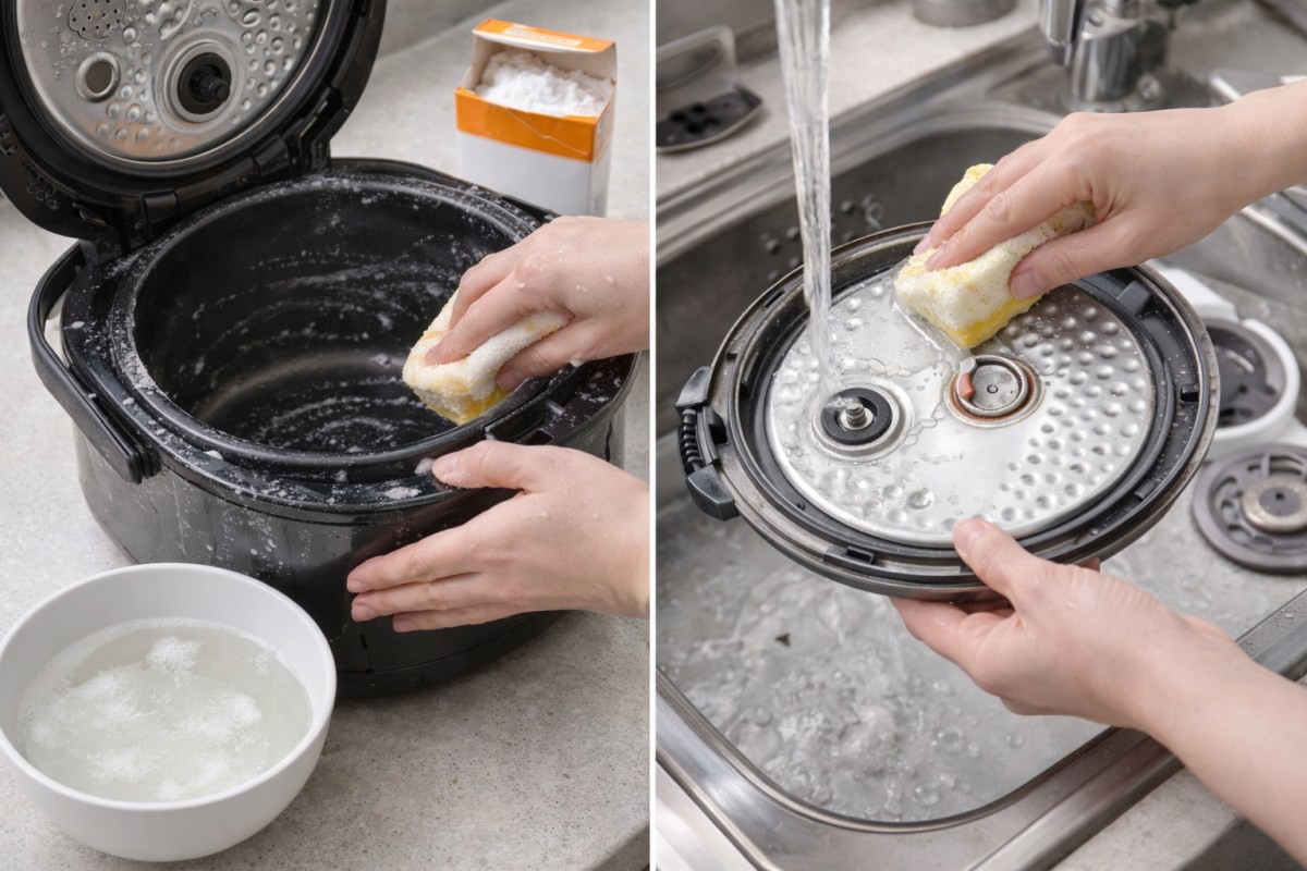 전기밥솥을 세척하는 모습 / 기사 내용을 바탕으로 제작한 AI 이미지