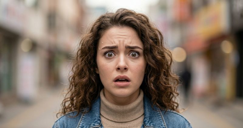 도심 한가운데 서 있는 한 젊은 여성이 놀란 표정으로 정면을 바라보고 있다. / (기사 이해를 돕기 위해 AI로 제작된 이미지)