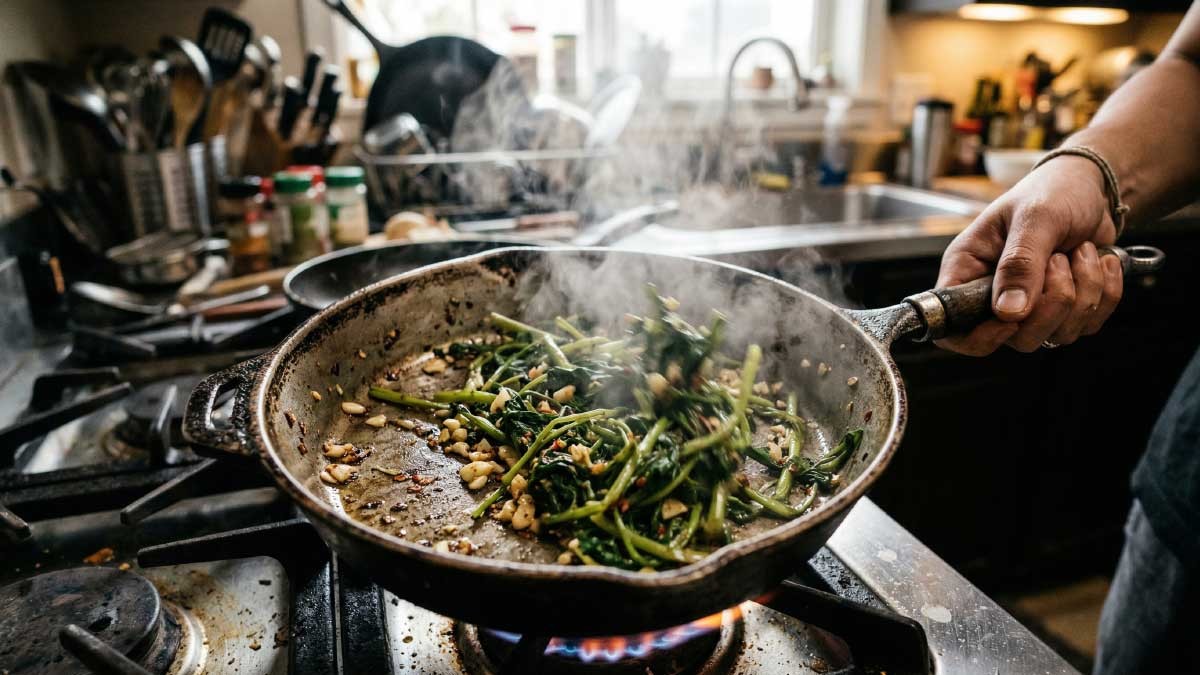 공심채를 볶는 모습을 보여주기 위해 AI로 생성한 이미지. / 위키트리