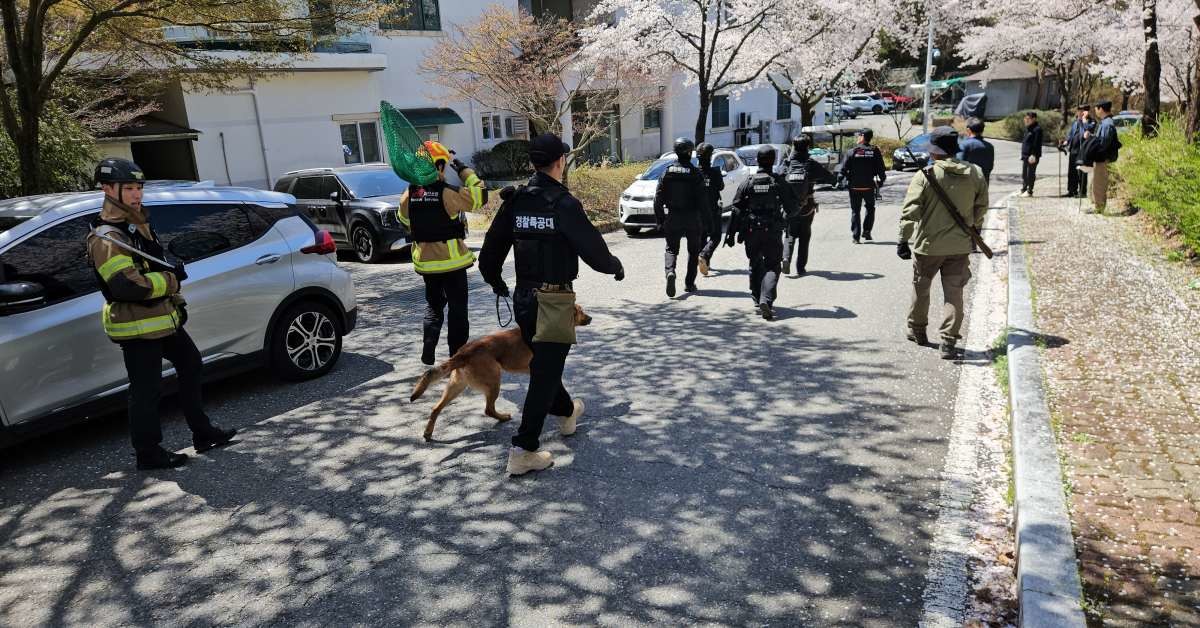 지난 8일 대전 오월드에서 늑대 1마리가 탈출한 가운데 소방, 경찰, 오월드, 금강유역환경청, 엽사 등이 수색 및 포획 작업을 하고 있다.  / 뉴스1