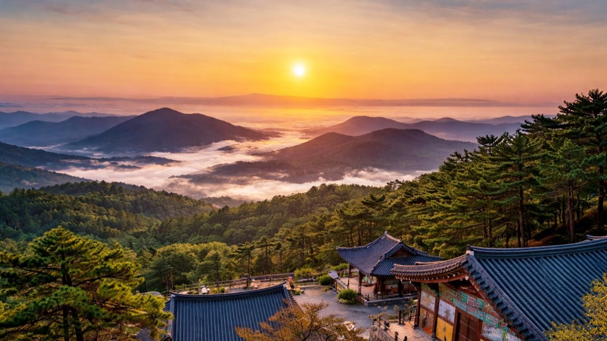 용암사 일출. 기사 이해를 돕기 위해 AI로 제작한 자료 이미지로, 실제 모습과 다소 차이가 있을 수 있습니다.