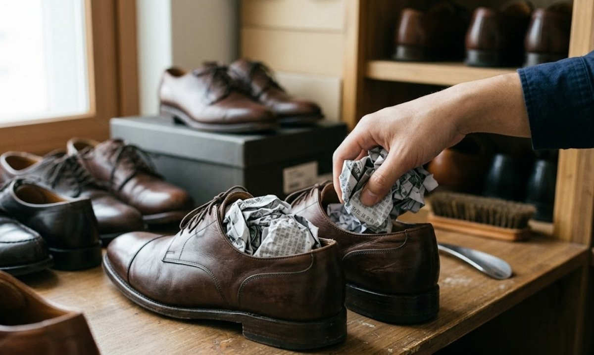 운동화에 신문지를 넣은 모습 / 기사 내용을 바탕으로 제작한 AI 이미지