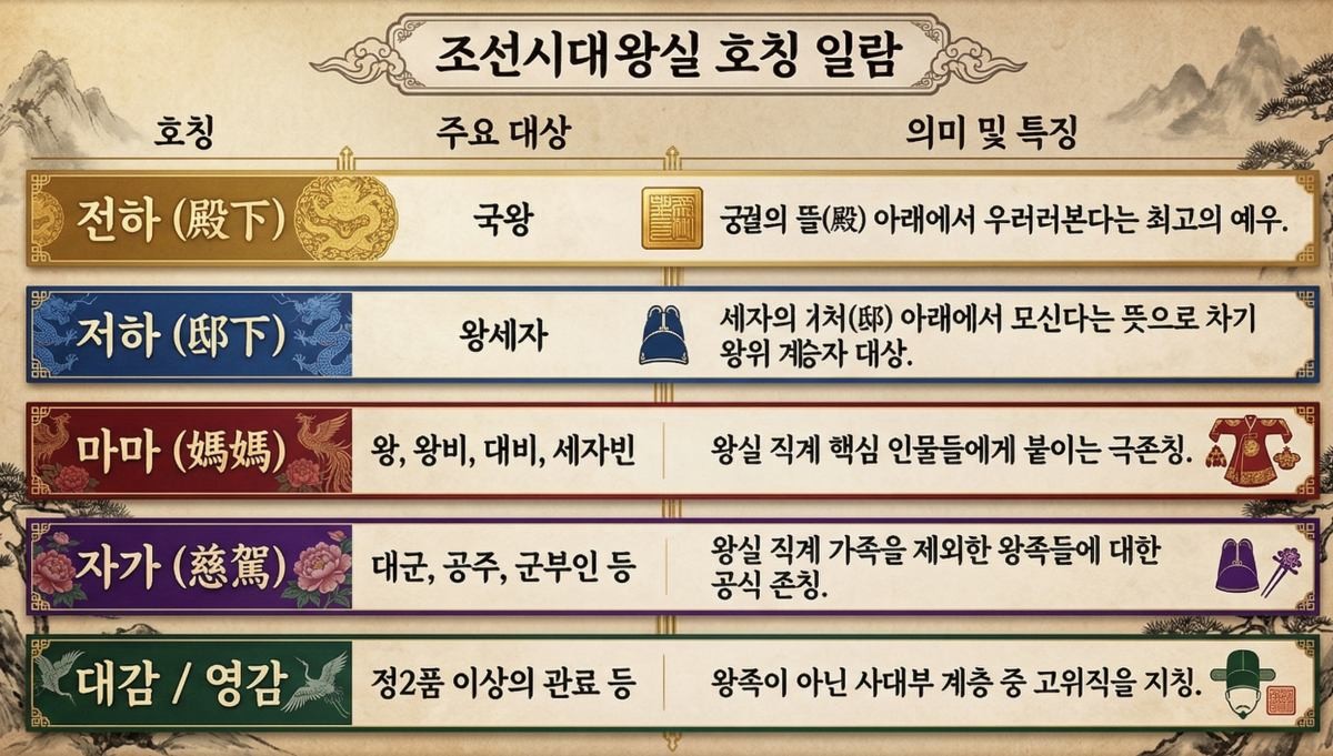 조선 왕실 호칭의 서열과 의미를 정리한 표. 기사 내용 토대로 AI툴 활용해 제작한 자료사진.