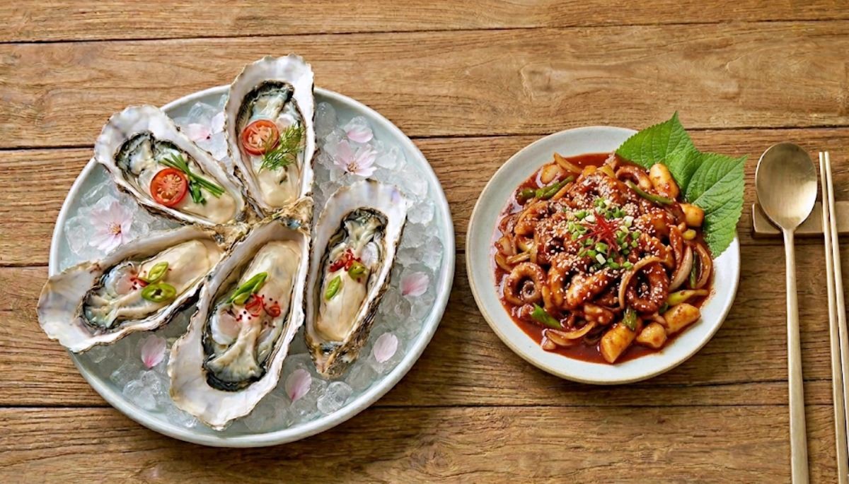 벚굴과 주꾸미볶음. 기사 이해를 돕기 위해 AI로 제작한 자료 이미지로, 실제 모습과 다소 차이가 있을 수 있습니다.