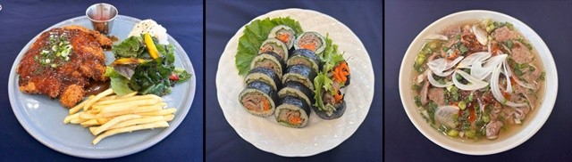 축제장 먹거리 부스 메뉴(녹차돈가스, 녹돈상추김밥, 녹차쌀국수) / 보성군