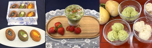 축제장 먹거리 부스 디저트(녹차로만든 빵, 말차딸기라떼, 녹차젤라또)