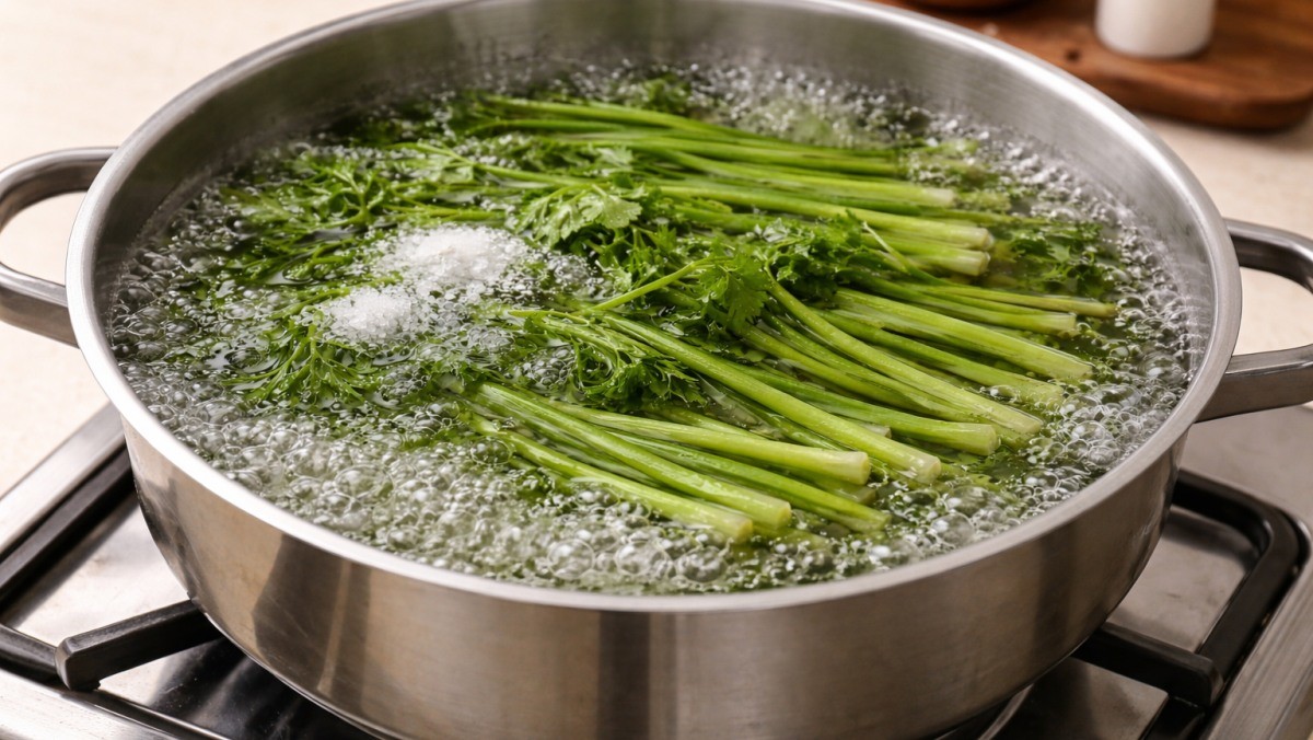 미나리를 데치는 모습 / 기사 내용을 바탕으로 제작한 AI 이미지
