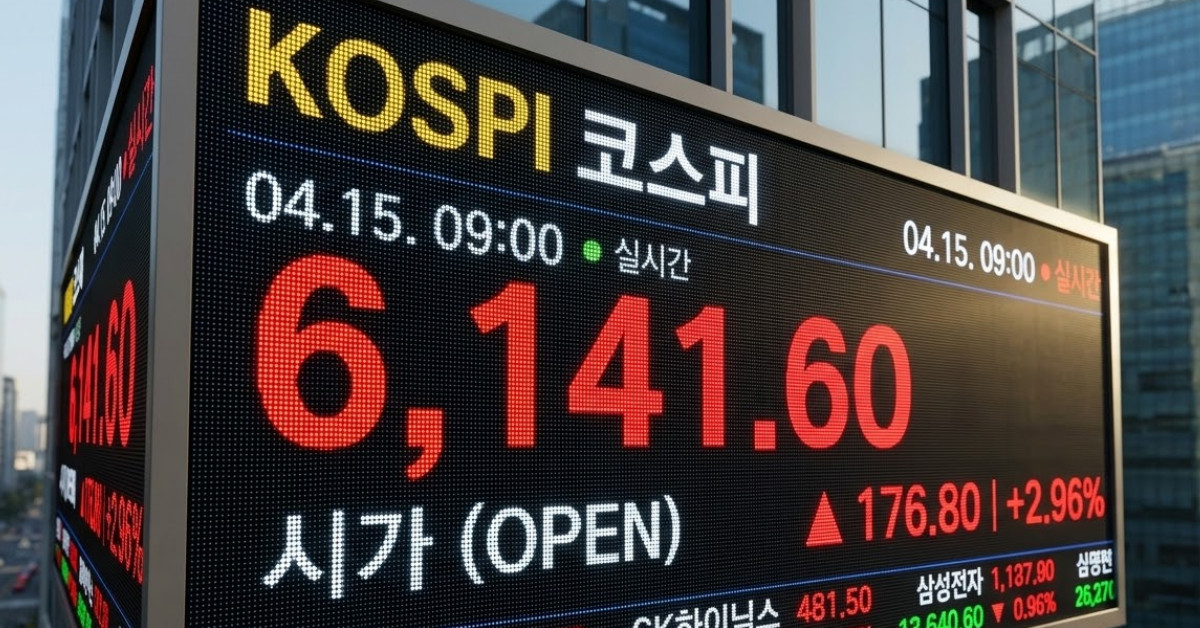 26년 4월 15일 코스피 시가. 단순 자료 사진. 기사 이해를 돕기 위해 AI로 제작한 이미지.