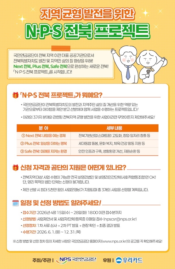 국민연금공단, 전북 지역을 위한 상생협력 사업 모집