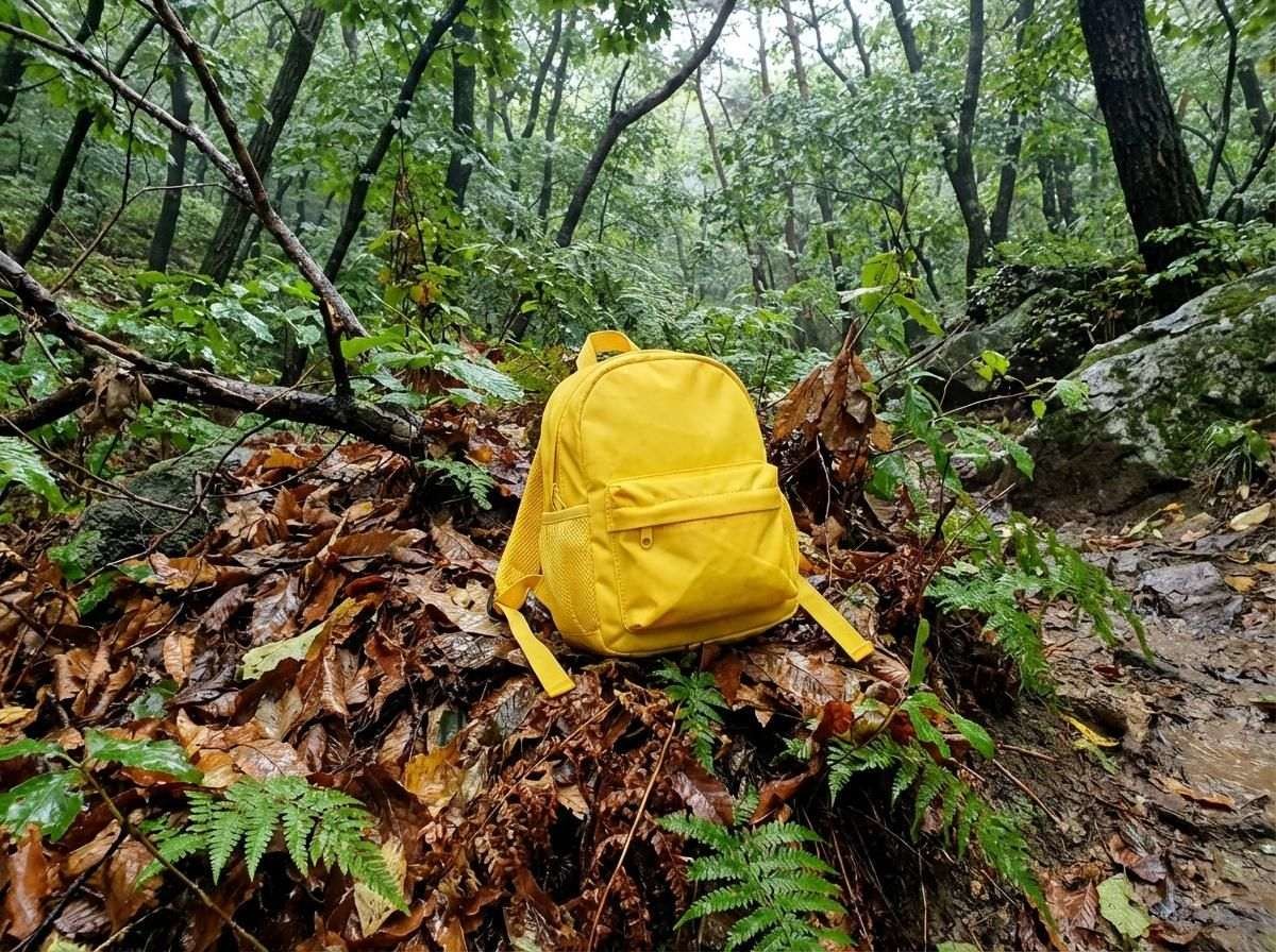 실종 6일째인 지난달 29일 학교에서 약 3km 떨어진 산속에서 아다치의 노란색 통학 가방이 발견됐다. 기사 내용 토대로 AI툴 활용해 제작한 자료사진.
