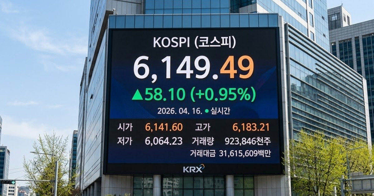 26년 4월 16일 코스피 지수. 단순 자료 사진. 기사 이해를 돕기 위해 AI로 제작한 이미지.