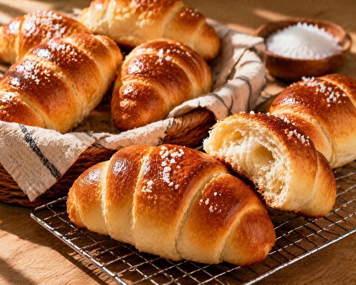 겉은 바삭하고 속은 부드러운 식감을 자랑하는 ‘소금빵’이 갓 구워진 모습. / AI가 생성한 자료사진