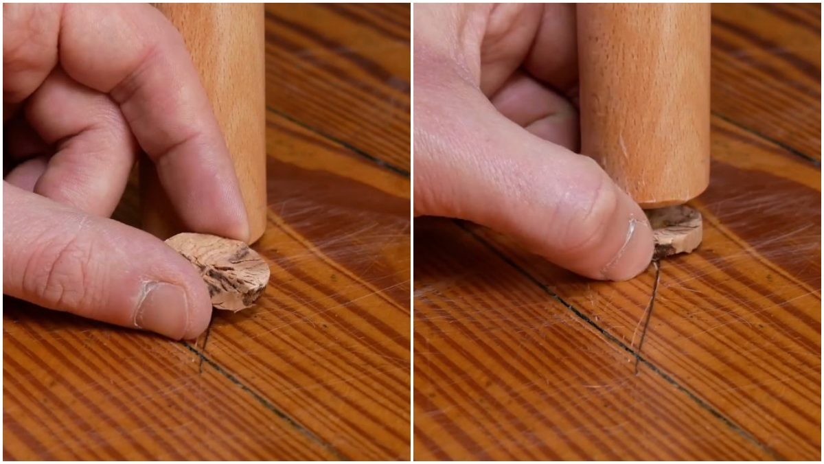 코르크 마개를 의자 밑에 붙이기. /  유튜브 '더팁'