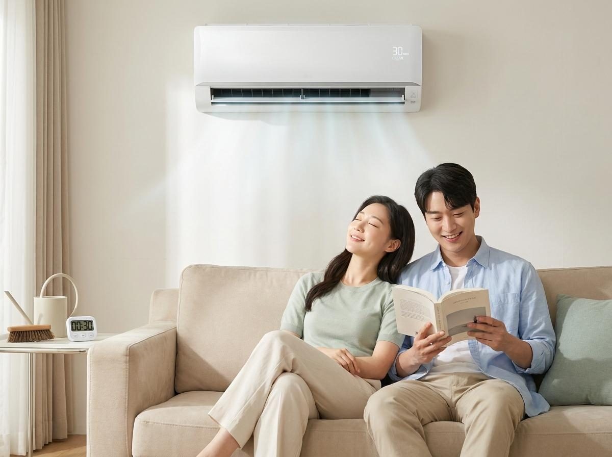 셀프 청소로 쾌적해진 에어컨. 기사 내용 토대로 AI툴 활용해 제작한 자료사진.