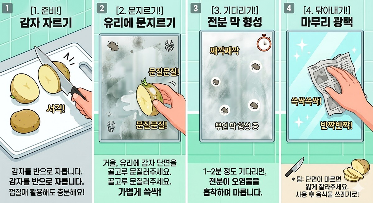 감자를 활용한 유리 청소 방법 / AI 생성 이미지