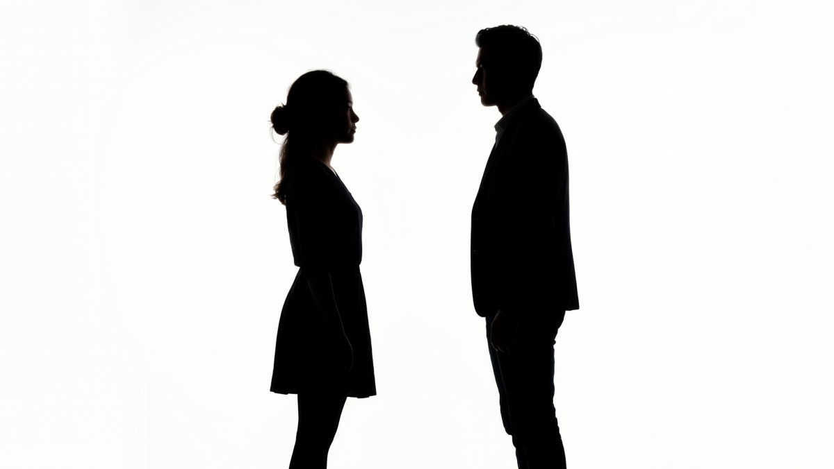 여성과 남성 실루엣. 실제 인물과 관계없는 자료사진임을 알립니다. AI툴로 생성한 자료사진.