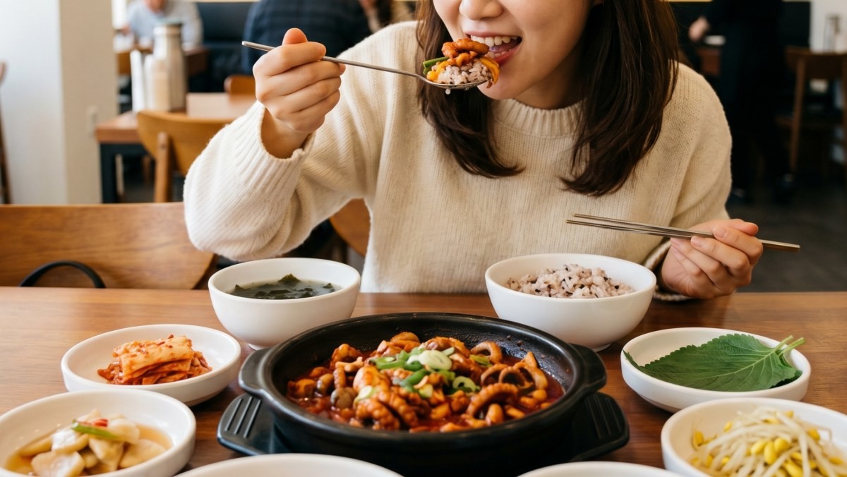 주꾸미 요리를 먹는 사람. AI가 생성한 자료사진.