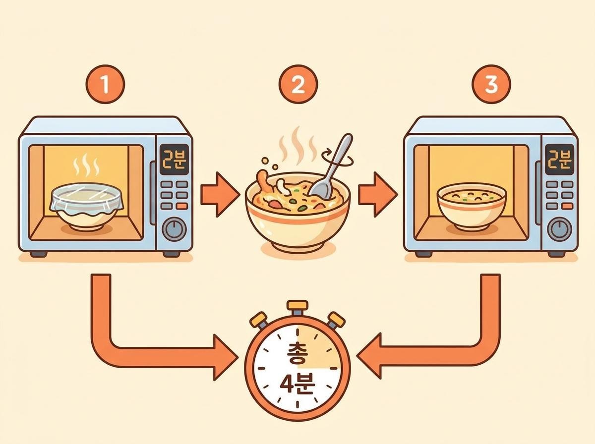 [삽화] 전자레인지에 계란밥을 넣어 조리하는 모습. AI툴로 생성한 자료사진.