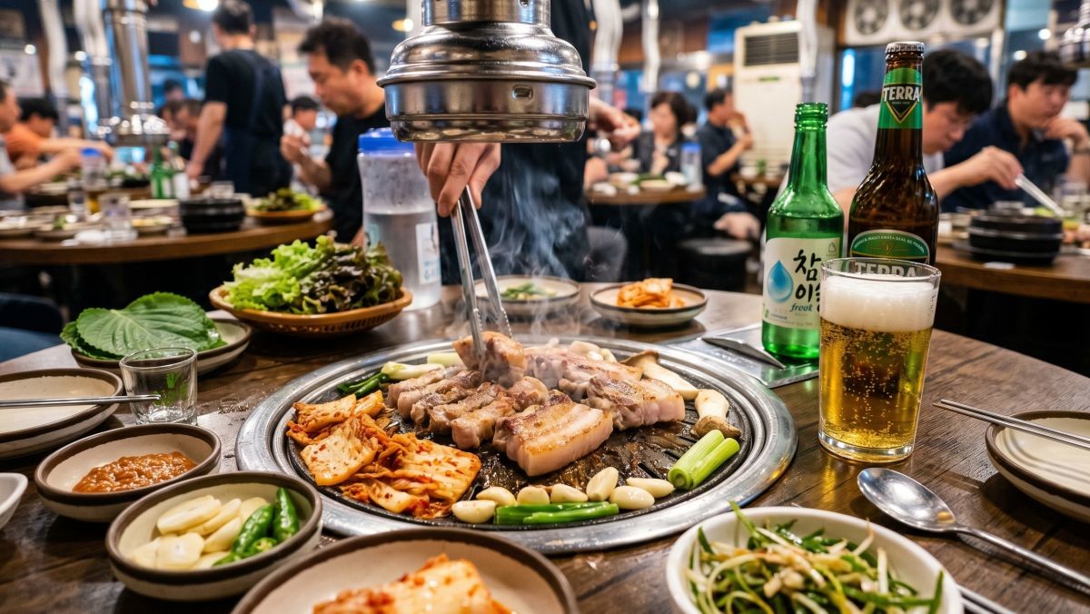 삼겹살과 술 (AI로 제작)