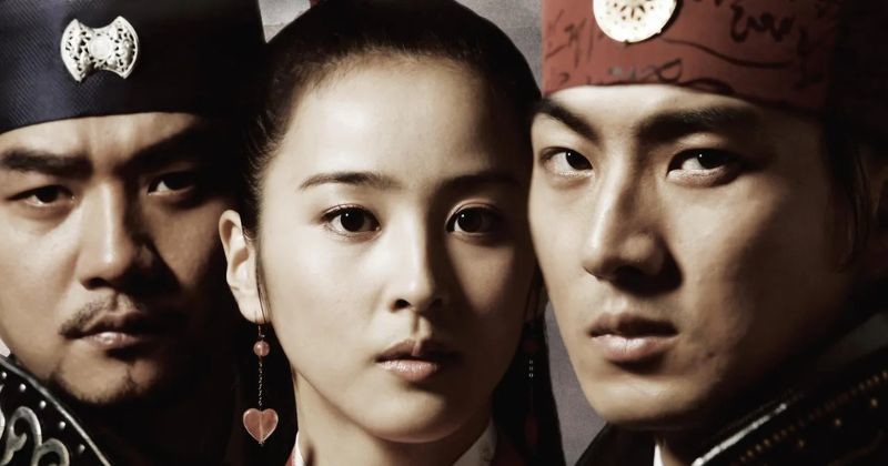 강렬한 눈빛으로 정면을 응시하는 주요 인물들의 클로즈업 이미지로, 각 캐릭터의 긴장감과 서사가 한 장면에 압축된 ‘주몽’ 대표 포스터. / MBC