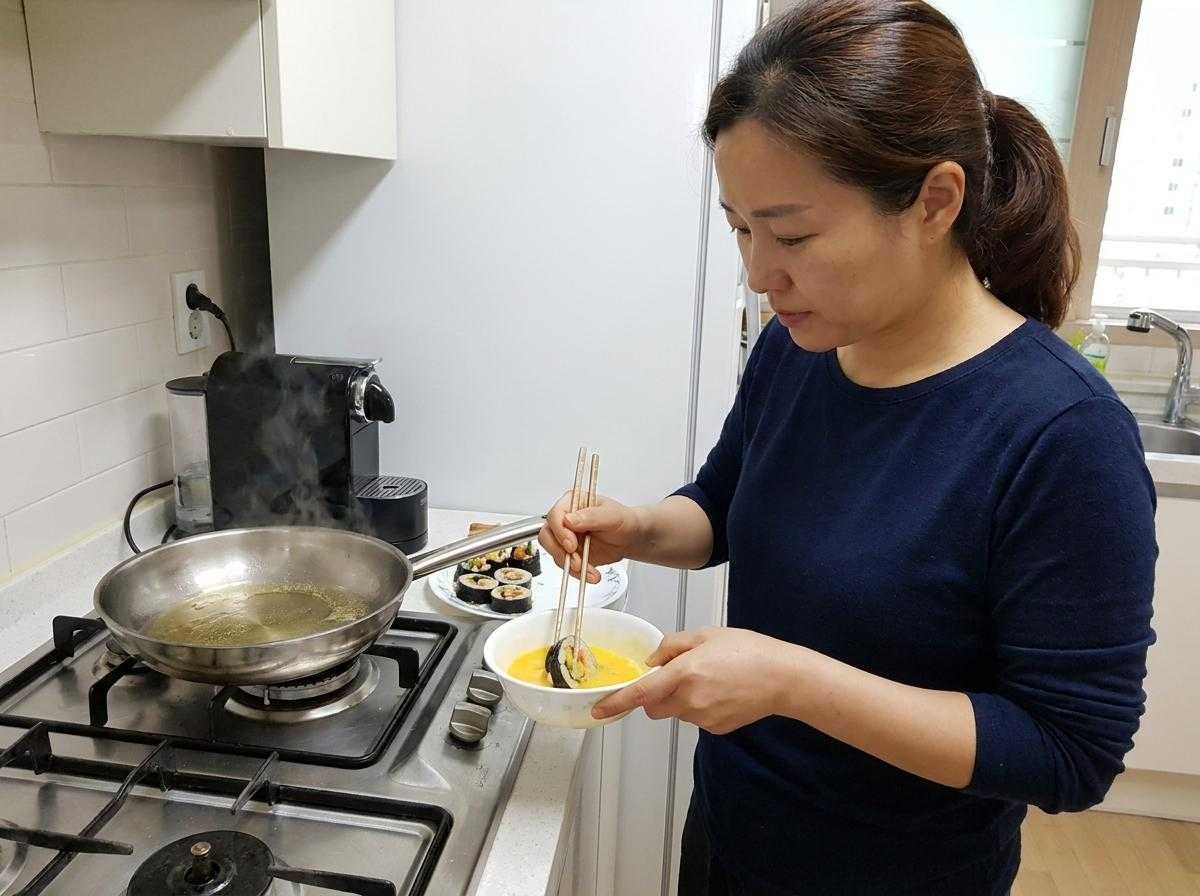 딱딱해진 김밥 되살리는 쉬운 방법, 김밥전. 기사 내용 토대로 AI툴 활용해 제작한 자료사진.