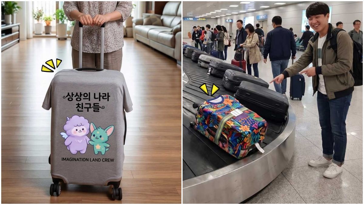 안 입는 티셔츠로 캐리어 커버 만들기 꿀팁. 공항에서도 한눈에 알아보기 쉬워진다. 기사 내용 토대로 AI툴 활용해 제작한 자료사진.