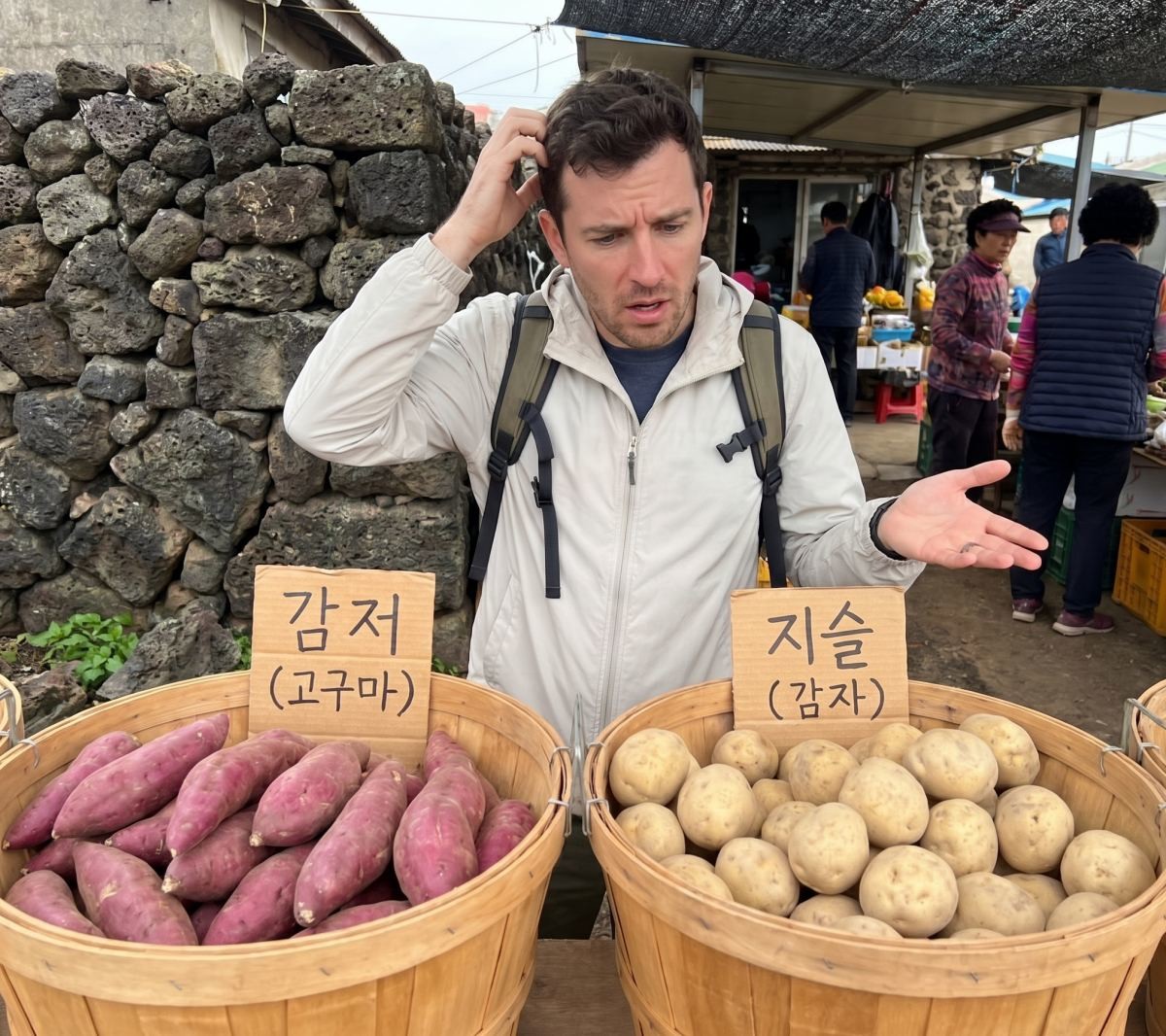 '감자가 지슬, 고구마는 감자(감저)?!' 기사 내용 토대로 AI툴 활용해 제작한 자료사진.