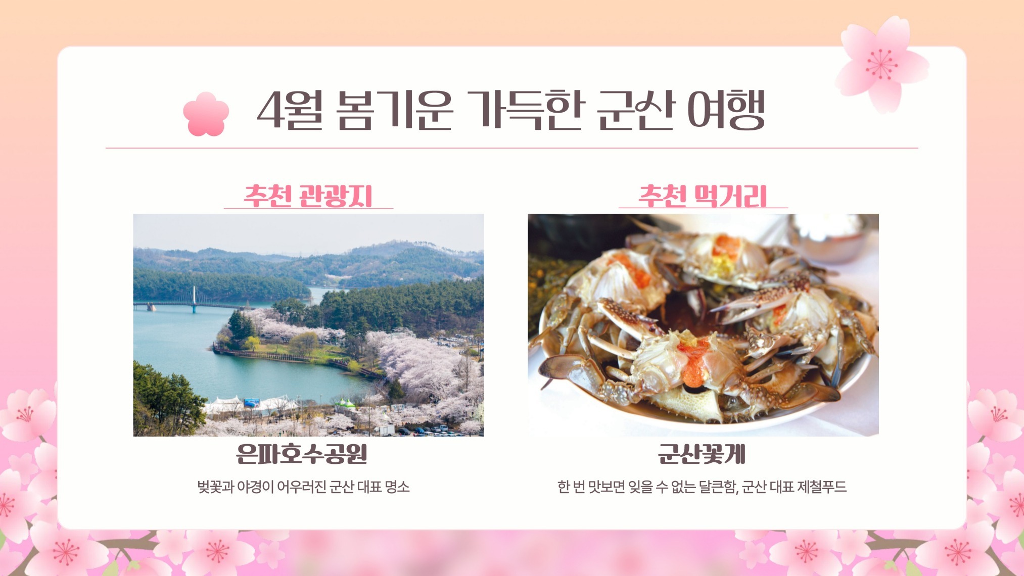군산시, ‘이달에 꼭 가봐야 할 곳·먹어야 할 맛’ 한눈에 제공