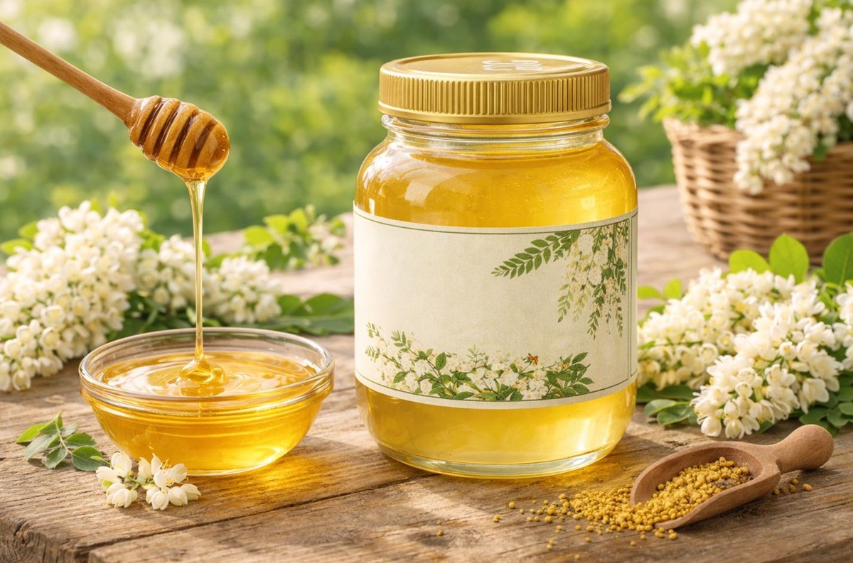 아까시꿀 모습. 기사 이해를 돕기 위해 AI를 활용해 제작한 자료 사진. 실제 모습과 다소 차이가 있을 수 있음. 아까시꿀은 우리나라에서 생산되는 대표적인 천연 꿀 가운데 하나로 색이 맑고 투명하며 맛이 부드럽고 향이 은은한 것이 특징이다. 다른 꿀에 비해 당도가 높으면서도 자극적이지 않아 남녀노소 누구나 부담 없이 섭취할 수 있다. 아까시꿀은 건강 측면에서도 여러 가지 이점을 지닌 식품으로 알려져 있다.