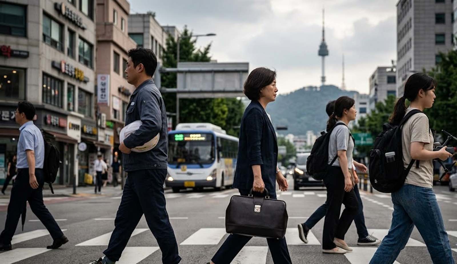 시민이 거리를 지나는 모습. AI 툴로 제작한 사진.