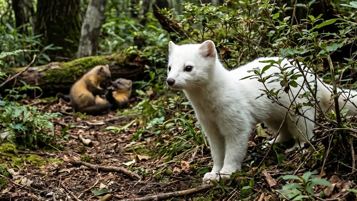 흰담비와 새끼들. AI가 생성한 자료사진. (실제와 차이가 있을 수 있음을 밝힙니다.)
