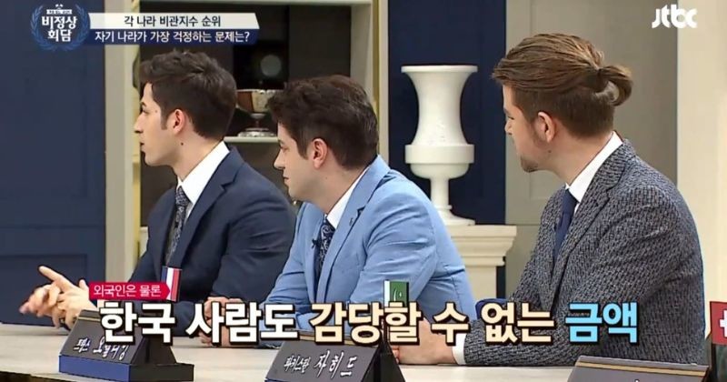 외국인 출연자들이 한국 주거비 문제를 언급하는 방송 장면으로, 한국인조차 감당하기 어려운 집값 수준에 대한 공감과 문제의식을 보여주는 순간. / JTBC 유튜브 채널