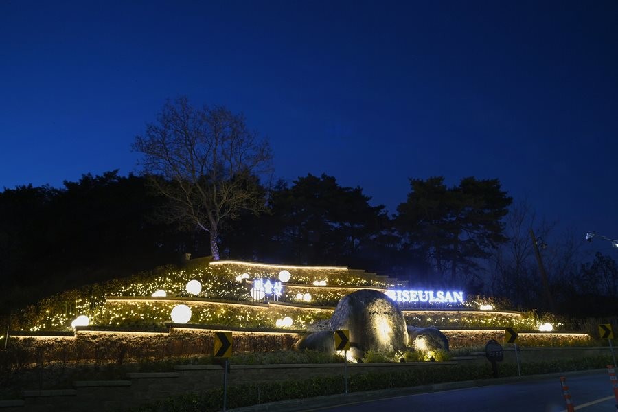 대구 달성군 유가읍 용리 산     19-8번지      일대에 자리잡고 있는 용의 알(핵석·核石)이 조명으로 빛나고 있다. / 대구 달성군 제공