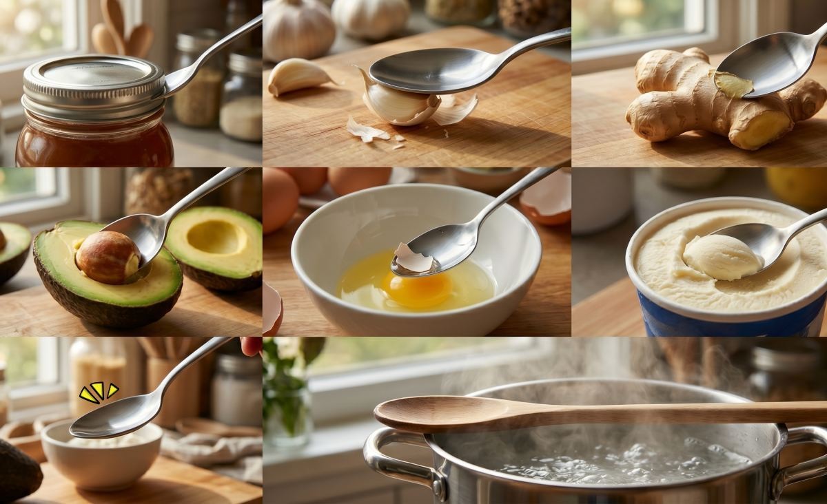 일상 속 '숟가락' 꿀팁 모음. 기사 내용 토대로 AI툴 활용해 제작한 자료사진.